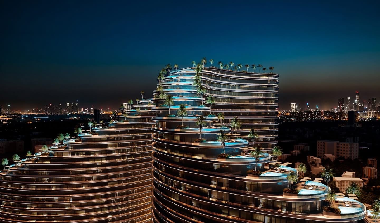 Binghatti SkyFlame - تفاصيل الشرفات الليلية